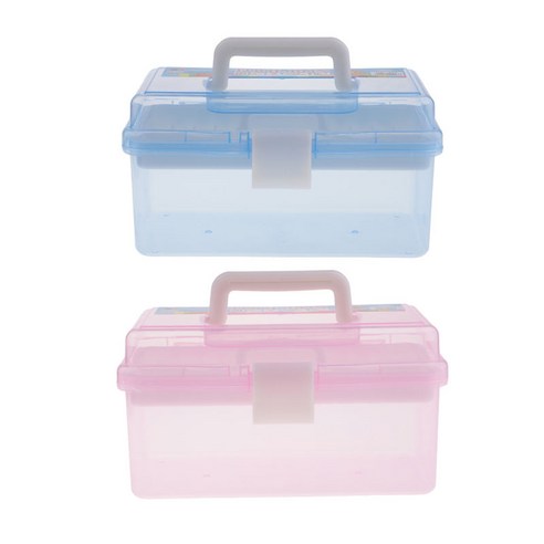 2pcs 블루 핑크 2 레이어 플라스틱 지우기 보석 비즈 바느질 그림 도구 주최자 손잡이가있는 가정용 약 보관 상자, 설명, 다색