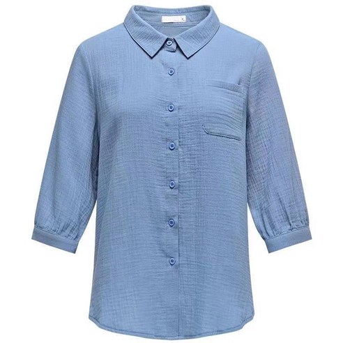 NEW 중년여성 면마 셔츠 순면100% 블라우스 가을 카라넥 배색 7부소매 블라우스 셔츠 데일리룩 빅사이즈5XL 셔츠 어머니옷