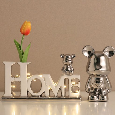 Uinox 곰돌이 다용도 인테리어소품 거실 인테리어 소품 무드등 장식 곰돌이 피규어, 은색+은빛, HOME+큰곰 작은곰+등대 ...