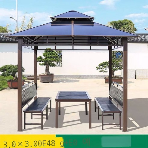 Fuhe 야외 정자 사각정자 PC 햇빛판 오두막 농가락 텐트 별장 정원 사주정 농장막 .x.미터 사주정, 3x3미터 사주정+양면좌리+탁자