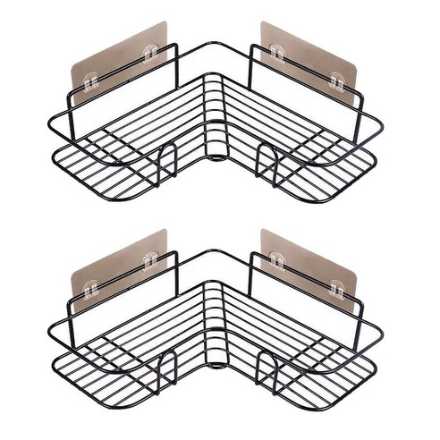 이지홈쇼핑 무타공 철제 화장실 욕실 수납 코너선반 정리대, 2개, 블랙