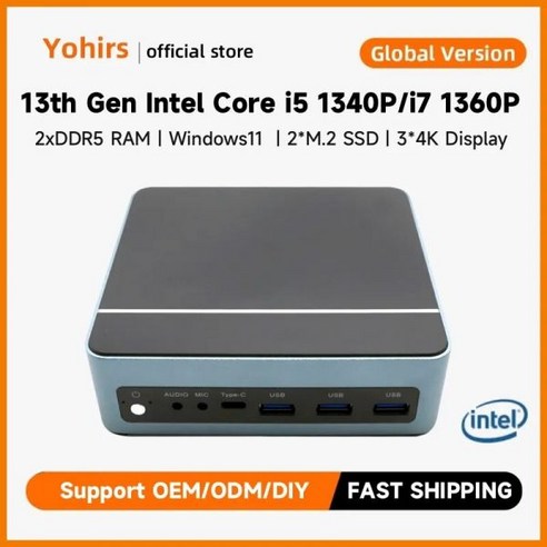 Yohirs 최신 미니 컴퓨터 13 인텔 코어 i5 1340P i7 1360P DDR5 5, CN, 32G DDR5 1TB NVME