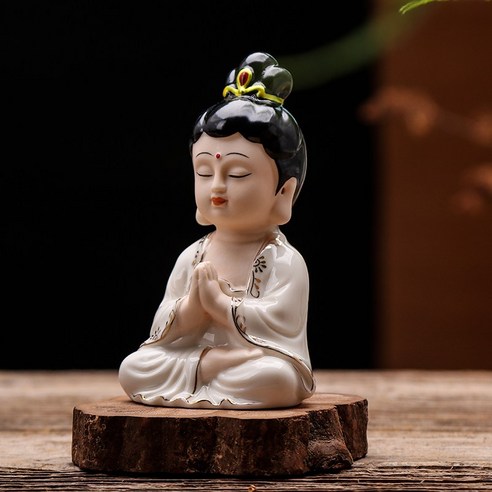 부티크 수제 세라믹 부처님 동상 Pingan 부처님 중국어 스타일 복도 Geomancy 공예 선 장식품 자동차 장식품, 하나, 색깔2