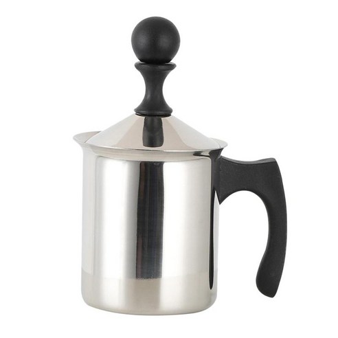 수동 우유 거품기 거품 저그 라떼 주방 용품, 은, 400ML, 스테인리스 강