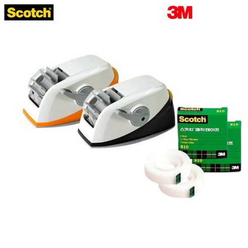 스카치 쓰리엠 원터치 테이프 디스펜서 + 매직 리필 12mm 2롤, 블랙, 2세트