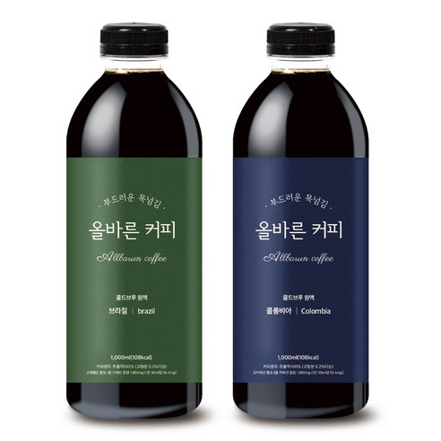 부드러운 2 000ml 콜드브루 올바른 기준 더치커피 원액 올바른커피 1+1 대용량, 1L, 1개입, 2개