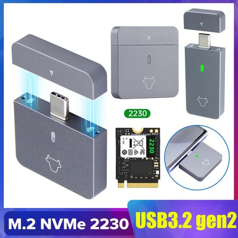 M2 NVMe 2230 SSD 인클로저 USB C 어댑터 SN740 SN530 520 PM991a BG4 BC711 용 외장 케이스 박스 USB32 Gen2, 없음, 2.Type C B