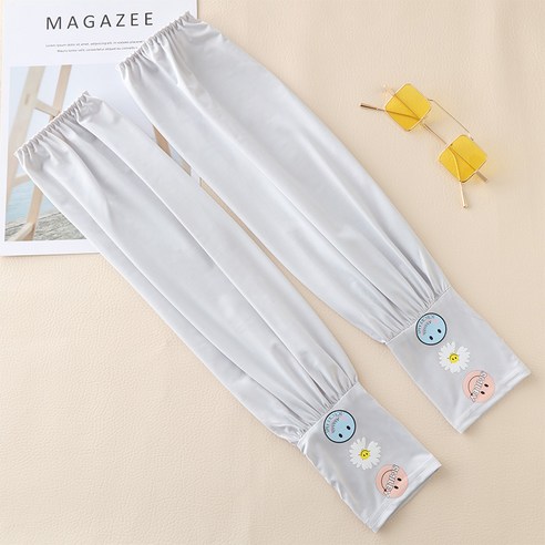 얼음 소매 자외선 차단제 UV 얼음 실크 통기성 느슨한 소매, 데이지 웃는 얼굴 회색, 느슨한 평균 코드 [좋은 탄성]]