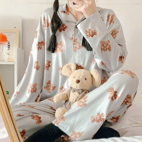 곰돌이 카라 긴팔 상하세트 파자마 홈웨어 잠옷