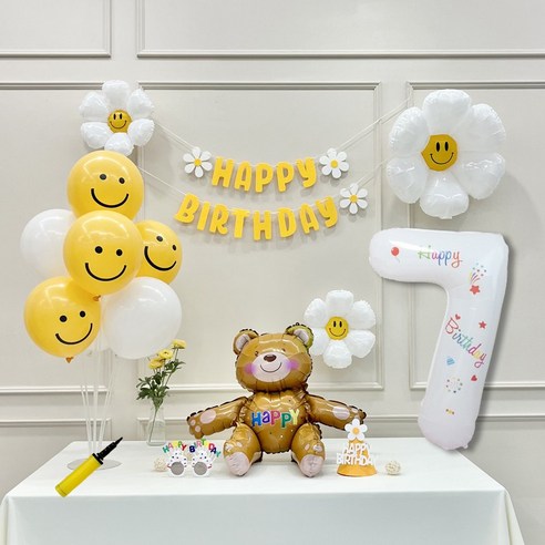 연지마켓 데이지 곰돌이 생일 파티 숫자 풍선 가랜드 세트, 7, 1세트, 베어 옐로우A 7