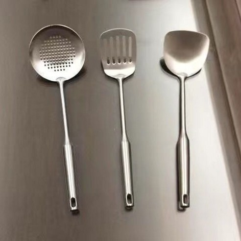 ZZJJC 스테인리스 주걱 주걱 주걱 키친키트 세트 두껍게 다림 방지용 국자 큰 주걱 주걱 주걱 주걱, 프라이드 삽 + 튀긴 삽 + 캐니스터 - 저렴한 양복