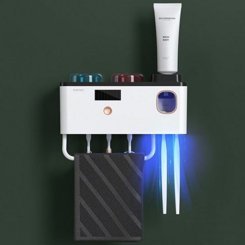 칫솔살균기 무선 가정용 칫솔소독기 USB uv 건조 욕실 칫솔 홀더 벽 장착 살균기 자동 치약 압착기 디스펜서 액세서리 세트, 02 2 cups black