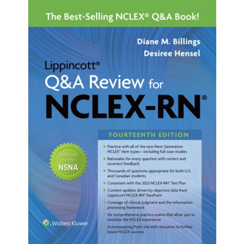 (영문도서) Lippincott Q&A Review for Nclex-RN Paperback, LWW, English, 9781975180386