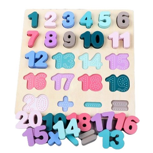 캐보트 숫자 원목 블럭 어린이 놀이 공부 퍼즐 수학 교구 벽보 쓰기 장난감 완구 색칠 유아 5세 3세 4세 7세 6세, 23피스, 1개