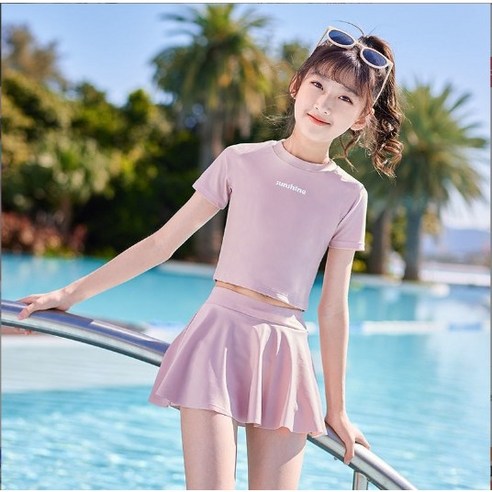 Sunshine 여아 크롭탑 치마바지 투피스 수영복 어린이 초등 바캉스 고탄성 핏 수영복