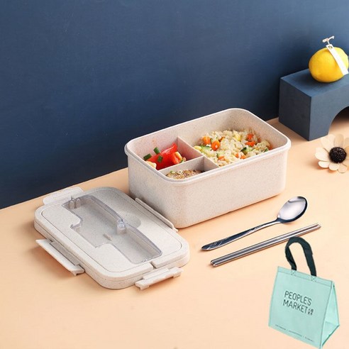 YY밀짚 절연 점심 상자 학생 세 포인트 그리드 도시락 상자 여성 휴대용 전자 레인지 신선한 유지 점심 상자, 색깔18_옵션5