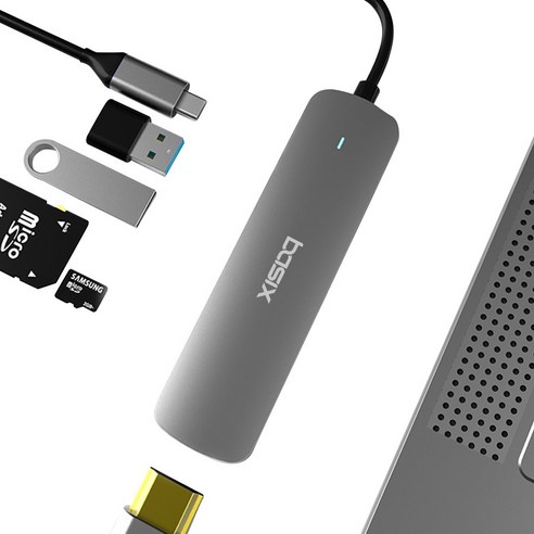 BASIX USB C타입 6포트 HDMI 스마트폰 노트북 맥북 프로 에어 멀티포트 허브 카드리더기 DEX 미러링 스마트폰TV연결 BX6H