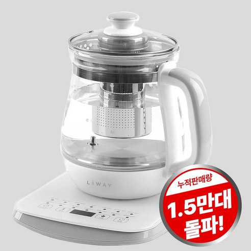 리웨이 프리미엄 무선 유리 티포트 + 계란찜기 LWT-817CM, 혼합색상, 1.7L, 1개