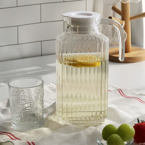 글라시스 플리츠 보리차 글라스 냉장고물병, 2개, 1600ml, 투명