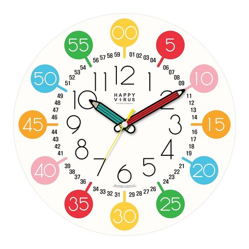 HAPPYVIRUS 어린이 무지개 연필 벽시계, 혼합색상