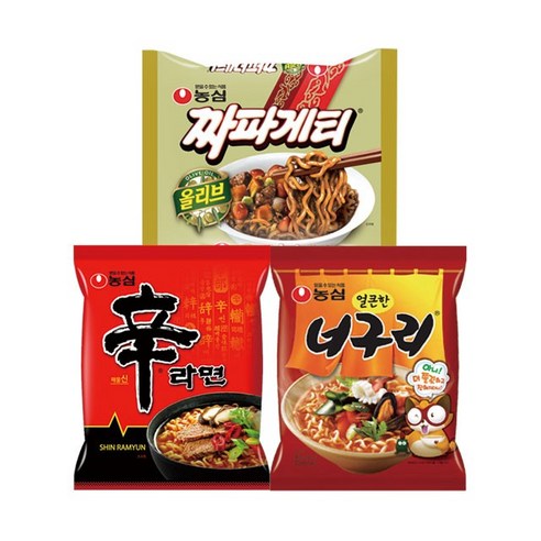 농심 신라면 5입 + 너구리 5입 + 짜파게티 5입, 15개