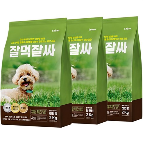 잘먹잘싸 전연령 강아지 건식사료, 연어, 2kg, 3개