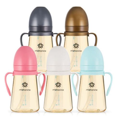 메똔느 유아용 PPSU NEW M3 빨대컵 + 추 빨대 + 세척솔, 300ml, 2개, 진핑크