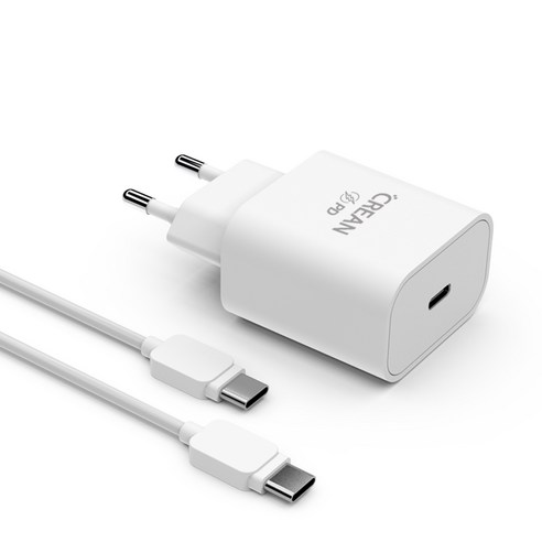 크레앙 25W PD 가정용충전기 with C to C 케이블 1.2m TEM-PD25W(CREPD25W1PCC), 화이트, 1개
