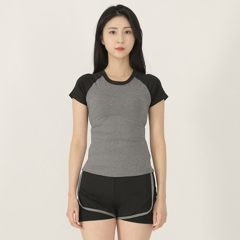 나야스타일 여성용 요가복 에어 딜라잇 투 톤 숏 슬리브