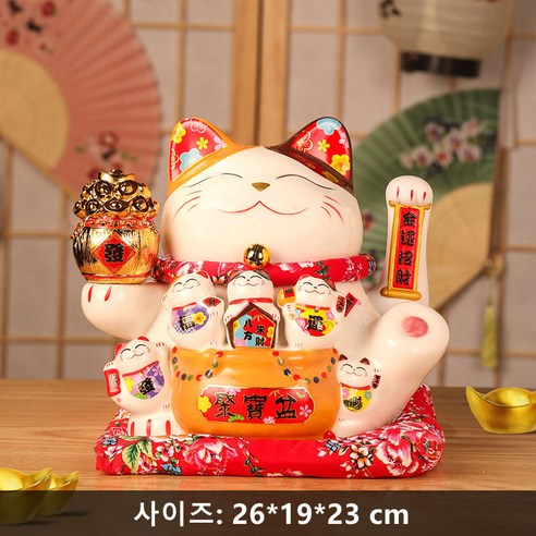 GAPINO 마네키네코 손흔드는 복고양이 실내 인테리어 조각상 행운 재물 복 가져오는 개운고양이 개업 집들이 선물 대형 26*19*23cm, 복고양이-01