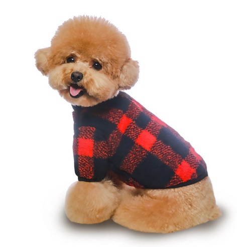 그루밍댕이 강아지 고양이 체크 후리스 집업 뽀글이 자켓, 1개, 레드