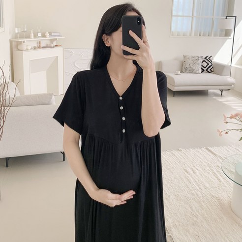 루시드라잇 굿하임 반팔 캡내장 수유 원피스: 편안함과 스타일을 겸비한 여름날의 필수템 임산부홈웨어