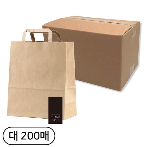 제로패키지 크라프트 무지 쇼핑백 대 40p + 감사 스티커 40p, 혼합색상, 5세트