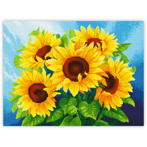 블링블링 캔버스 액자형 보석십자수 60 x 45 cm 해바라기 부엉이 금전수 DIY 세트 비즈 큐빅 중형, 1세트, CV-005 (해바라기향연)
