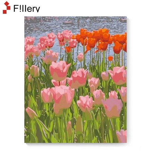 FiIIery DIY 명화그리기 해바라기그림 풍경화 꽃 유화 세트 40 x 50cm, 01-투톤 튤립, 1개