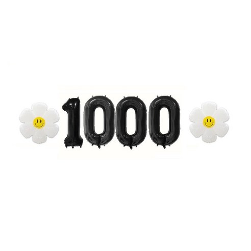 유어벌스데이 40인치 90cm 대형 1000일 풍선 + 데이지 풍선 중형 세트, 1세트, 블랙 1000일 풍선 데이지 중형