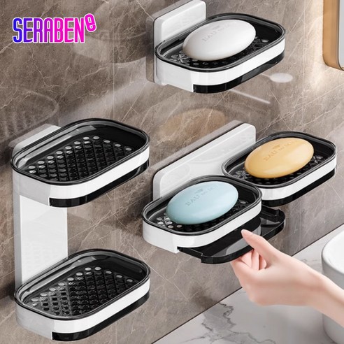 세라벤 물빠짐 비누받침대 무타공 비누 거치대, 2개, 블랙 2단