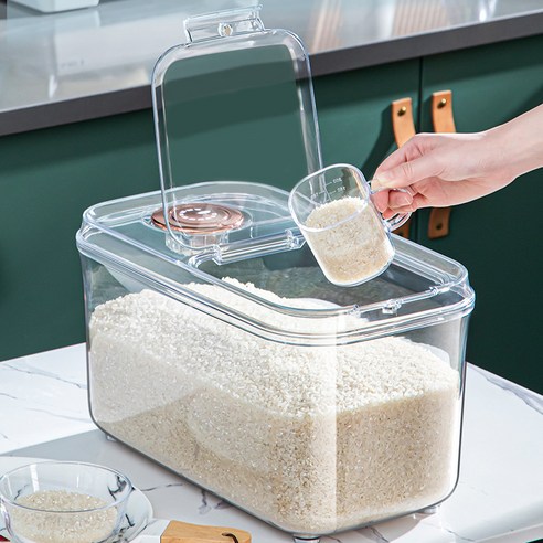 투명 쌀통 쌀 잡곡 보관통 곡물 밀폐보관용기, 화이트, 5kg