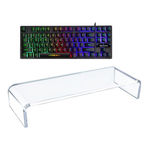 2PC USB 87 키 PC 게이머를위한 기계식 게임 키보드 RGB 백라이트 및 홀더, 블랙 레인보우 LED 백라이트, {"사이즈":"358x130x36mm"}, {"수건소재":"플라스틱"}