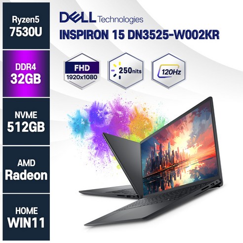 델 노트북 Inspiron 15 사무용 노트북 대학생, Dell 인스피론 15 DN3525-W002KR, WIN11 Home, 32GB, 512GB, 라이젠5, 블랙