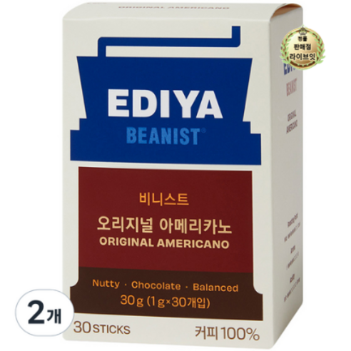 라이브잇 이디야 비니스트 오리지널 아메리카노 원두커피믹스, 1g, 30개입, 2개