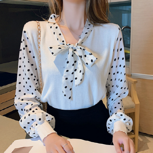 베베디 여성용 오드리 도트리본 긴팔티셔츠