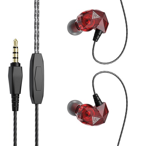 AK2 유선 이어폰 하이파이 사운드 헤드폰 3.5mm 헤비베이스 뮤직 이어폰, 빨간색