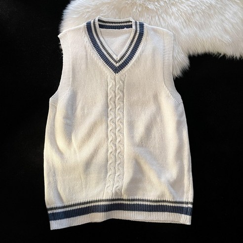 DFMEI 컬러 매칭 V 넥 니트 조끼 느슨한 대학 스타일 일본식 스웨터 조끼 가을 겨울 패션 겉옷 스웨터