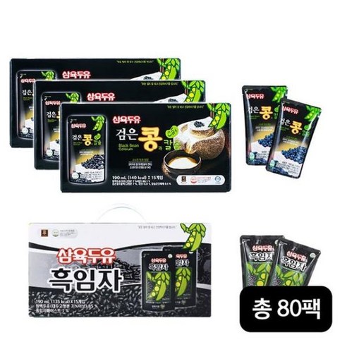 삼육두유 검은콩과칼슘190mlX20팩X3박스+삼육두유 흑임자190mlX20팩X1박스총 80팩, 80개, 190ml