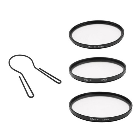 스타 효과 스타 버스트 트윙클 8 점 회전 크로스 스크린 유리 필터 세트-62mm/67mm/72mm 필터 스패너 도구, 62mm, 블랙, 설명
