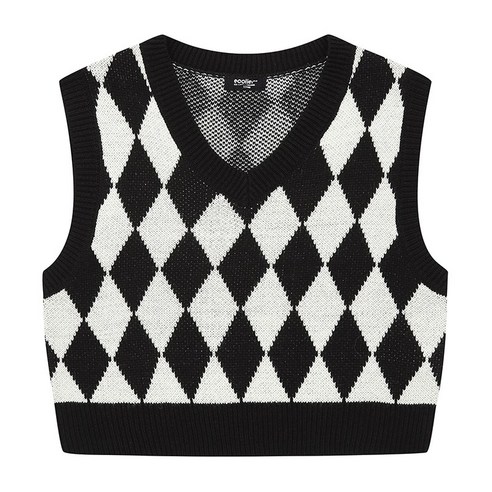 에꼴리에 여아 아가일 자카드 브이넥 니트 베스트 23A3055 BK
