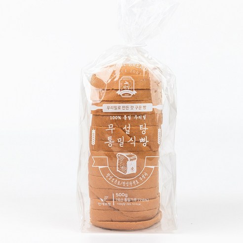 위밀 100% 통밀 우리밀 무설탕 통밀식빵, 1팩, 500g