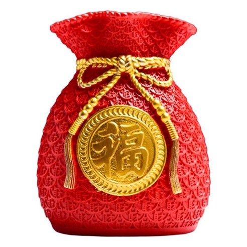 부와 행운을위한 중국 빨간 돈 가방 모양 포춘 악센트 가정 장식을위한 돼지 저금통 꽃꽂이 사무실 선물, 빨간색, 수지