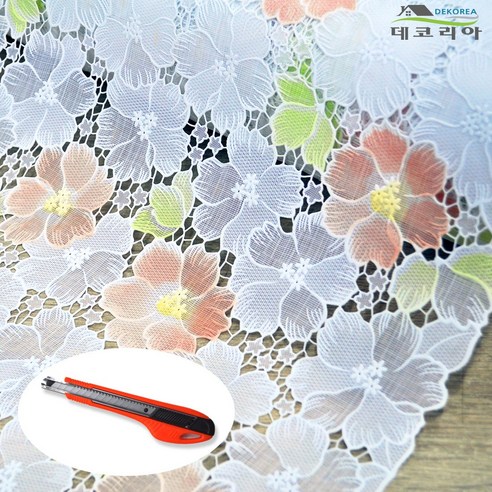 데코리아 북유럽스타일 방수코팅 레이스식탁보 FL-2921, 수채화, 폭 49cm x 길이 5m